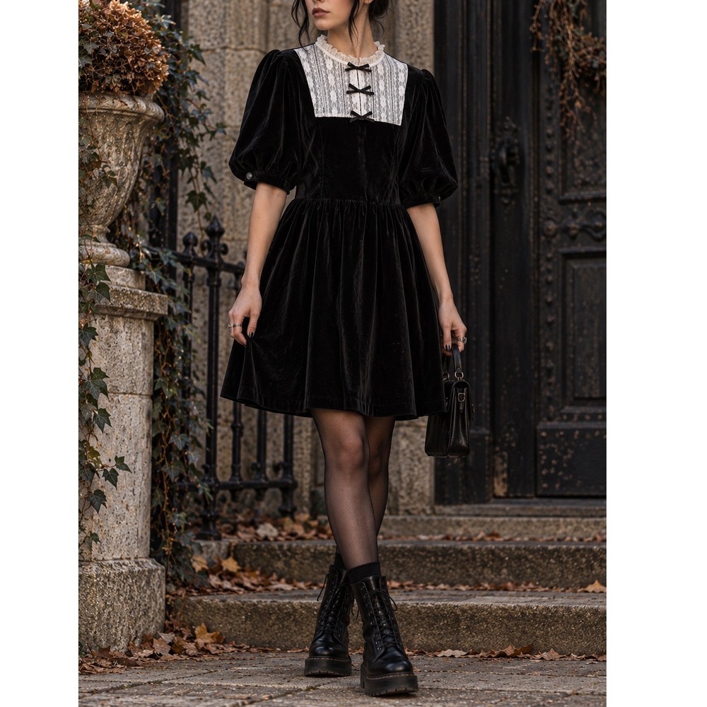NWT ModCloth Velvet Lace Inset Dress sz XL Victorian Gothic Wednesday Witchy